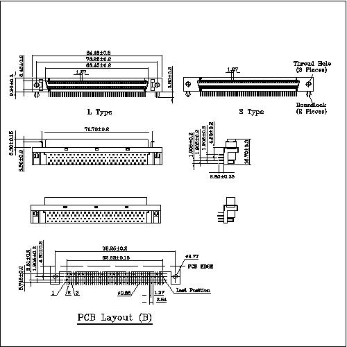 1.27mm series 100P Receptace Headers Right-Angle Mount Pin Type HPCNR-F100XXX