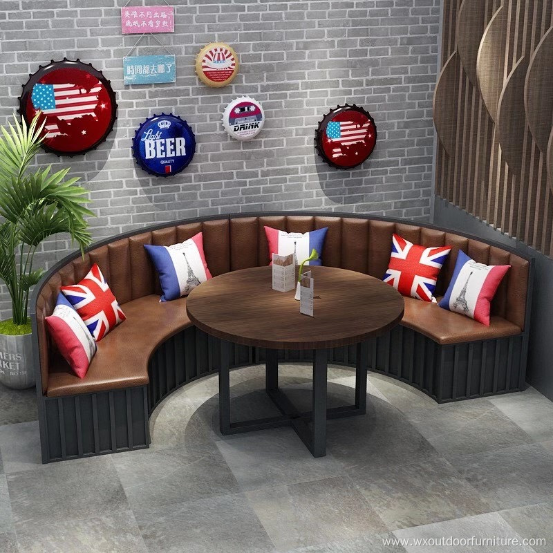 Industrial Restaurant Project Furniture Cafe Hamburger Shop Bar KTV Club Metal Leather Restaurant Sectional Sofa Booth Seating