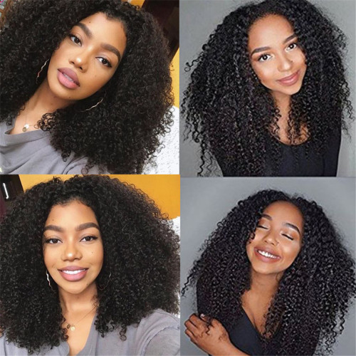 250% Afro Kinky Curly Wig Cordero transparente Cabello humano Pelera corta Curly Black Black Preplusted Wig sin glóbulo