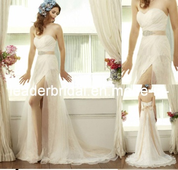 Sweetheart Lace Tulle Slit Sexy Bridal Wedding Dress H13906