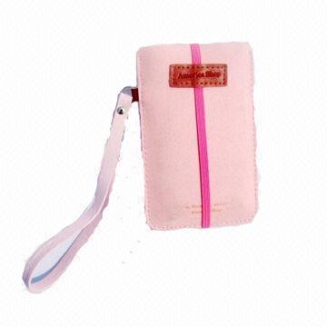 Pouch for iPhone, Made of Cotton, Peach Pink, with Handle, Easy to Carry, Durable Use