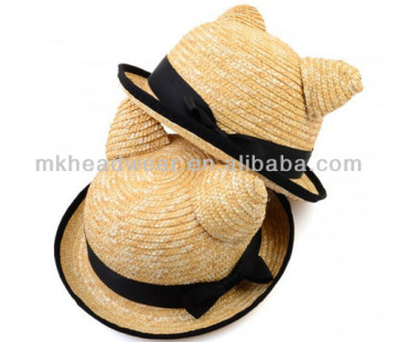 Wholesale Lady Cute Adult Cat Ears Boater Straw Hat with Band