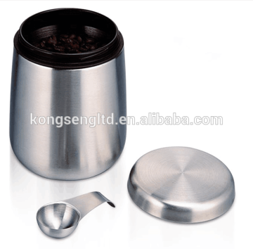 stainless steel coffee canister with spoon and Magnet lid