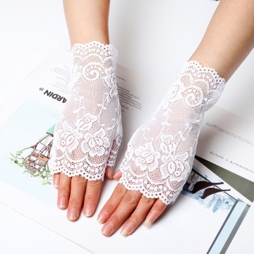Elegant Hollow Lace Flower Fishnet Fingerless Gloves for Sun Protection, Dance, and Wedding