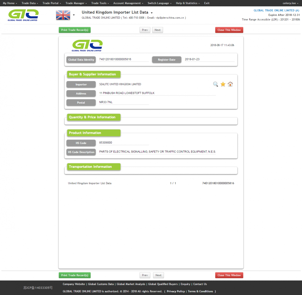 Electric UK Importer List Data