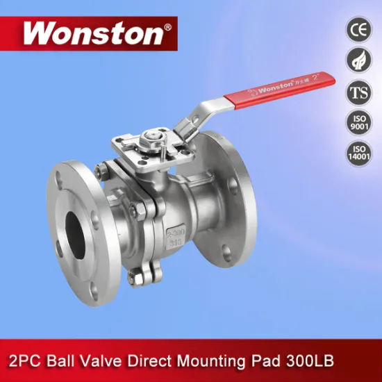 2PC Stainless Steel Flanged End Ball Valve with Direct Mounting Pad ASME 150lb
