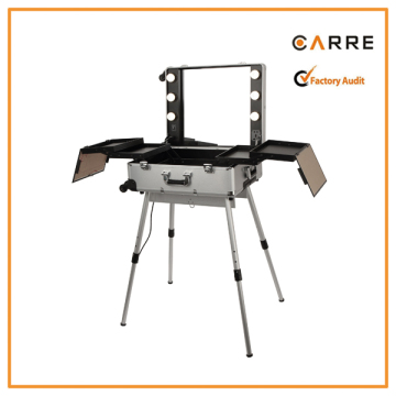 professional aluminum rolling trolley LED lighted makeup station with mirror