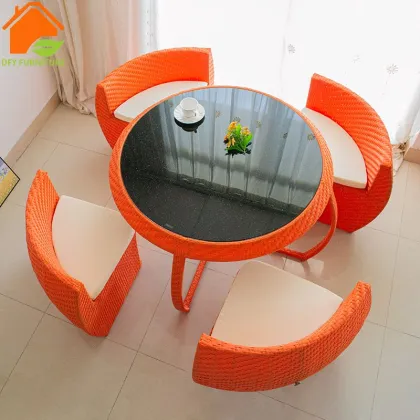 Brown Rattan Storage Patio Table Set - 5 Piece Outdoor Furniture