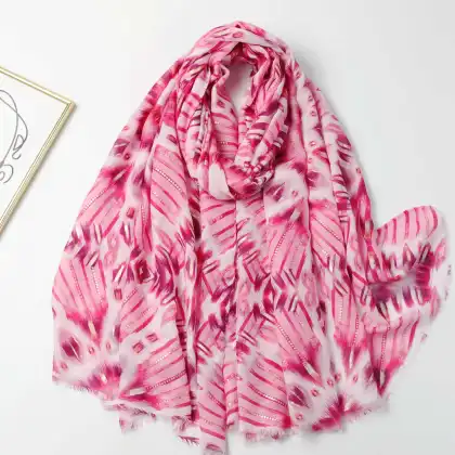 Wholesale Women's Lightweight Gilded Satin Printed Scarf - Sunscreen Shawl Beach Towel Scarf