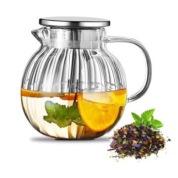Théière en verre borosilicate durable avec des rayures verticales vintage