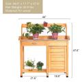 Outdoor Potting Bench Table with Mental Table Top