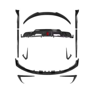 Turbo Aerokit Body Kit für Tesla Modell 3 - Vorderlippe, Seitenröcke, Heckdiffusor mit Lichtern, Carbon Look (2017+)