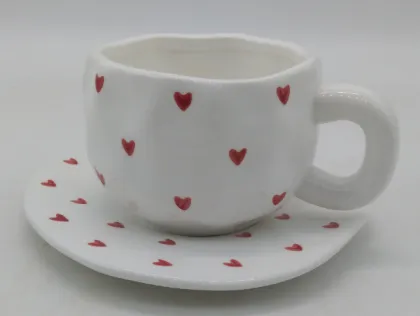 Heart Print Coffee Cup Set