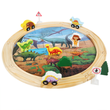 Montessori-Inspired Jurassic World Dinosaur Wooden Race Track Train Railway Toy for Early Childhood Education