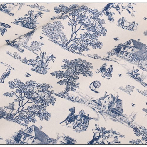 Coton français historial bleu toile de jouy tissu