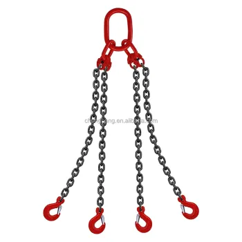 5/16 Inch x 5 Ft Quad Leg G80 Lifting Chain Sling with Safety Grab Hooks, 5T Capacity
