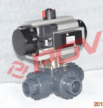 Pneumatic plastic upvc 3way ball valve