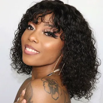 Curly Human Hair  Wigs With Bangs Non Lace  Human Hair Wig With Bangs For Black Women Brazilian Cheap Human Hair Wig