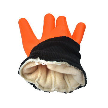 Fluorescent PVC smooth finish glove. Black Knit Wrist