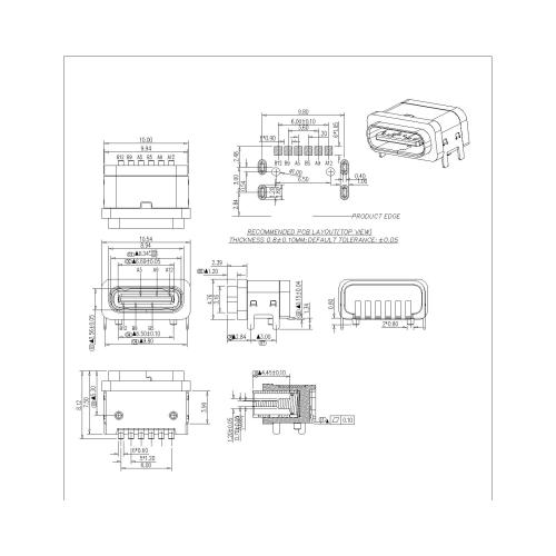 Type-C 6P Female Waterproof L=7.5,With Four Legs