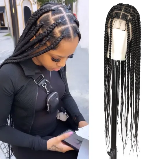 36-Inch Large Square Knotless Box Braided Wigs with Full Double Lace and Baby Hair Effect
