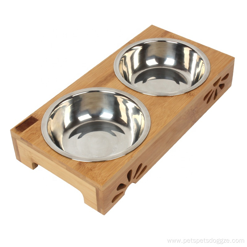 Feeders Luxury Pet Bowls With Elevated Bamboo Stand