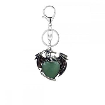 Gemstone Crystal Heart Alloy Wings Dragon & Pterosaur Stone Key Chains Natural Quartz Dragon Charm Key Ring Anniversary Gift