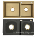 Modern Handmade Gold Kitchen Sink: 304 Stainless Steel Double Bowl Corner Design