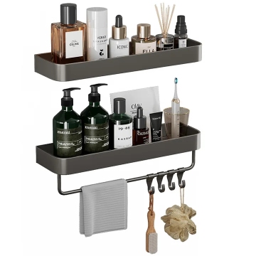 No Drilling Aluminum Bathroom Shelf - Rectangular Wall-Mounted Corner Storage