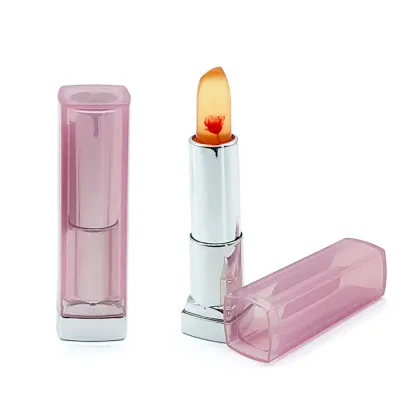 Cute Pink Silver Lipstick with Flower Packaging