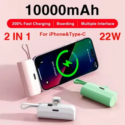 2-in-1 Fast Charging Power Bank for iPhone, Samsung, and Huawei - Type-C & Plug & Play