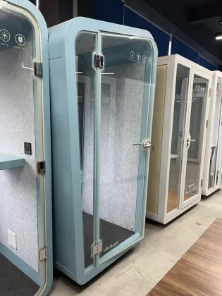 blue phone pod recording security office booth