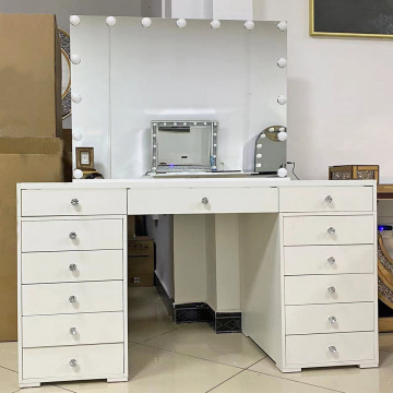 Modern Wooden Glass Makeup Vanity with LED Mirror and Custom Drawers