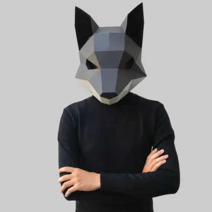 Low Poly Silver Fox Animal Mask Papercraft Creation