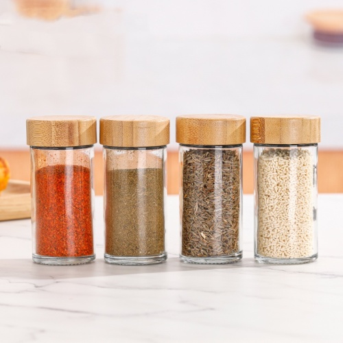 Jarros de tempero combinar: garrafas de pimenta de vidro de bambu e potes de tempero