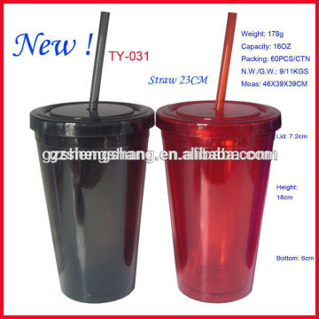 plastic water cups with straw(bpa free,pass SGS)