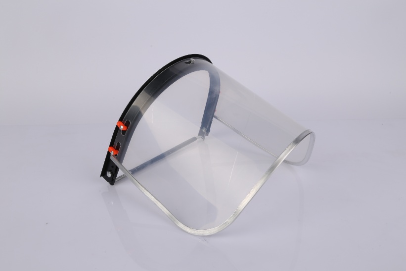 Transparent protective face shield with aluminum frame