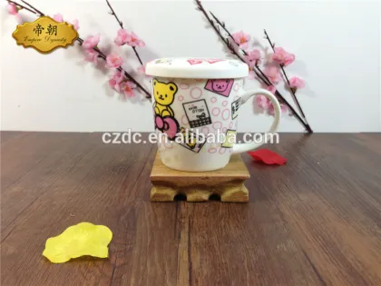 ceramic children water cup with lid animal cartoon design