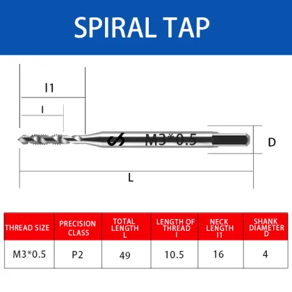 CH HSSE M3*0.5 Machine Cutting Tools Spiral Screw Threading Tap Set Tap & Die
