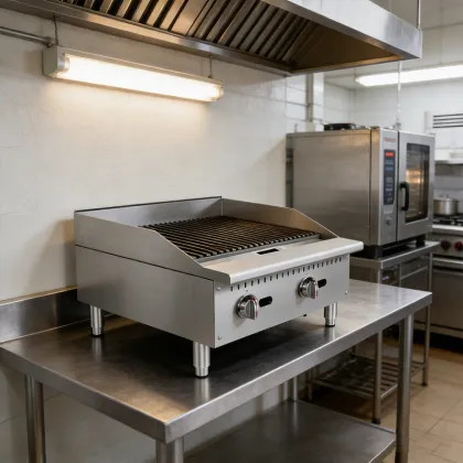 Integrated double side burner for outdoor BBQ islands