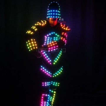 LED Light Costume Robot Suit Luminous Clothing Glowing Light Up Dance Wear With Mask For party Show