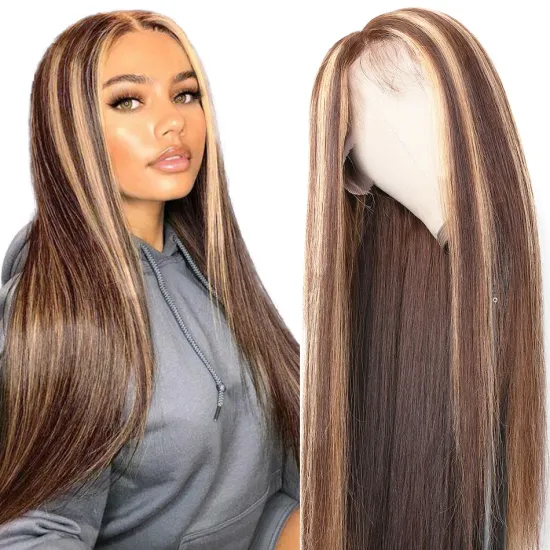 YESWIGS Ombre Human Hair Wig For Black Women Brazilian Virgin Cuticle Aligned Hair Full HD Lace Frontal Closure Wig Pre Plucked