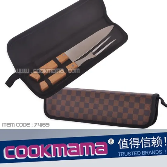 wood handle knife and fork,2pcs knife and fork set with bag