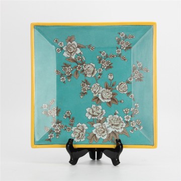 P004B Luxury Green Ceramic Plate - Chinese Flower Wall Art Decor