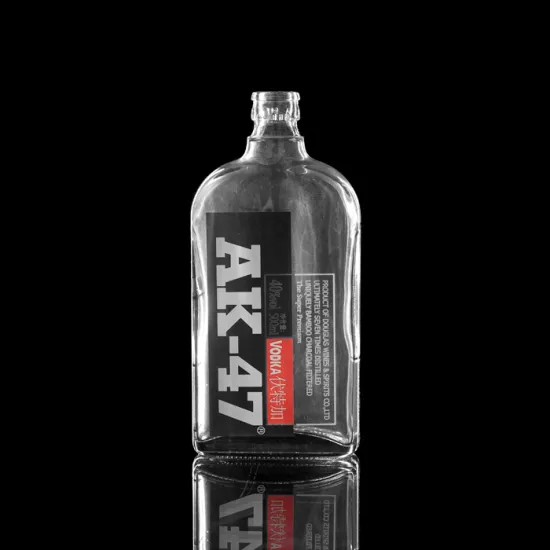 custom design flat square vodka flask shape 500ml glass bottle