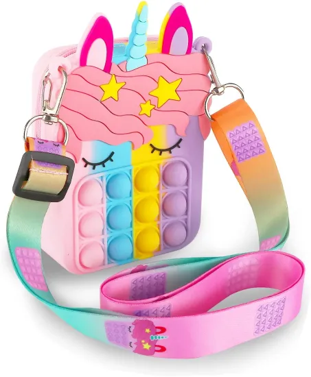 Rainbow Silicone Unicorn Fidget Purse: The Ultimate Mini Crossbody Shoulder Bag for Kids and Women