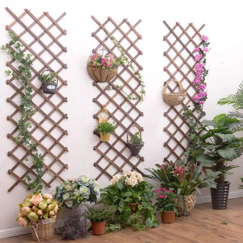 Carbonized Anticorrosive Wood Pull Net Garden Wall Fence Panel Plant Climb Trellis Support Decorative Garden Fence for Home Yard