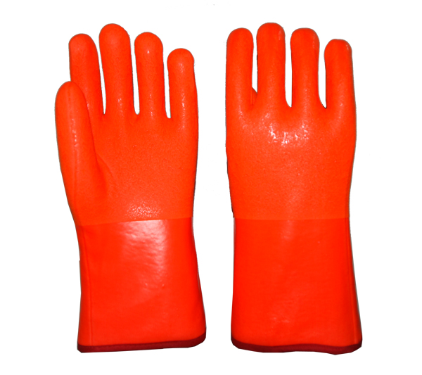 Guantes recubiertos de PVC antifrío fluorescentes con acabado arenoso 12 &quot;