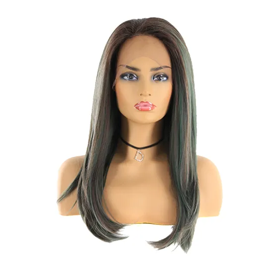 Synthetic Lace Front Wigs SOKU 24Inch Dark Root Ombre Green Color Straight Glueless Heat Resistant Fiber Wigs For Black Women