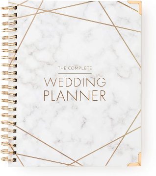 Online Wedding Planner: Hard Cover Pockets Marble Gold Undated Bridal Diary Organizer